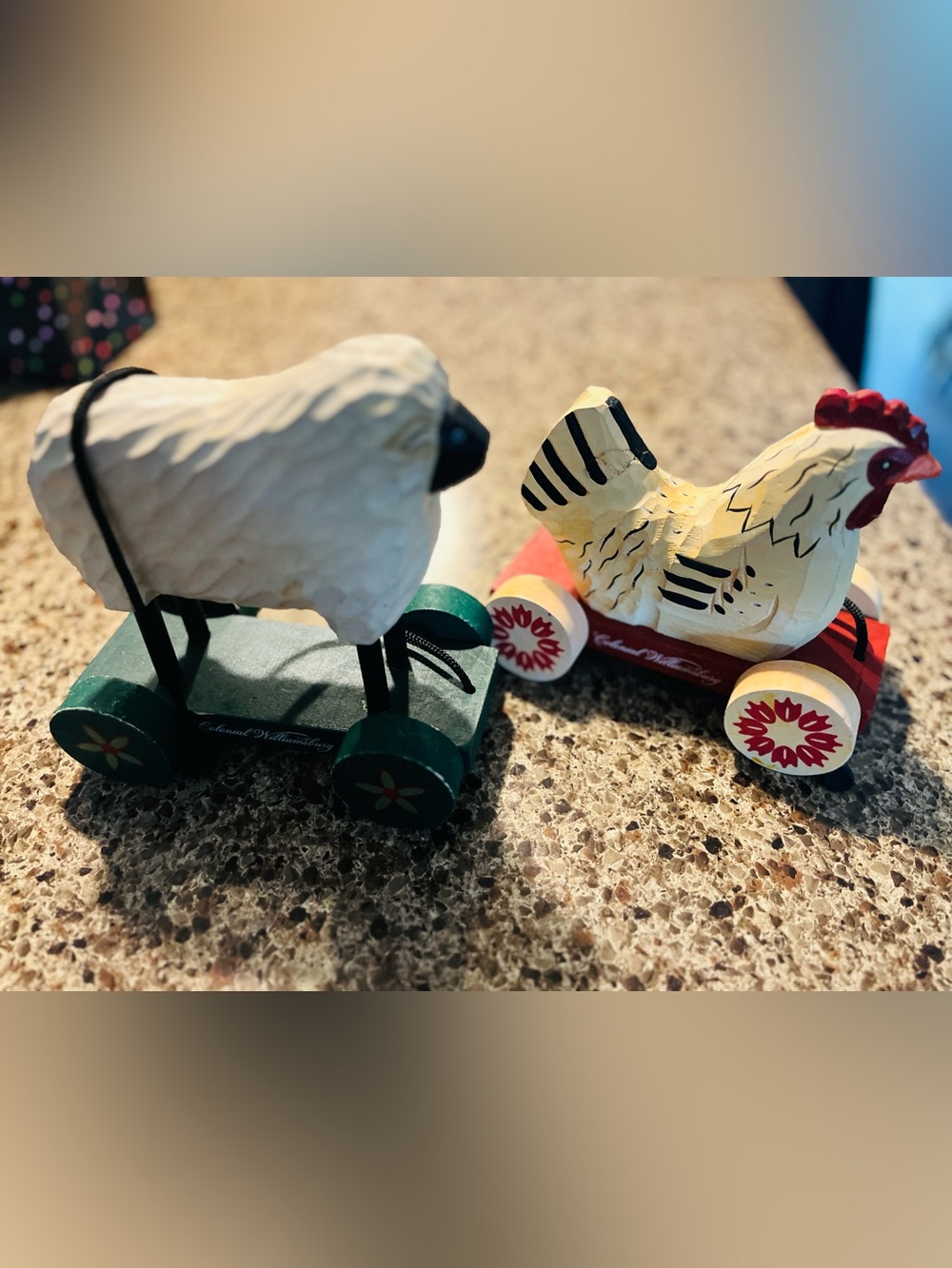 Hand-Painted Wooden Pull Toy Duo - White Sheep & Cream Tiger
